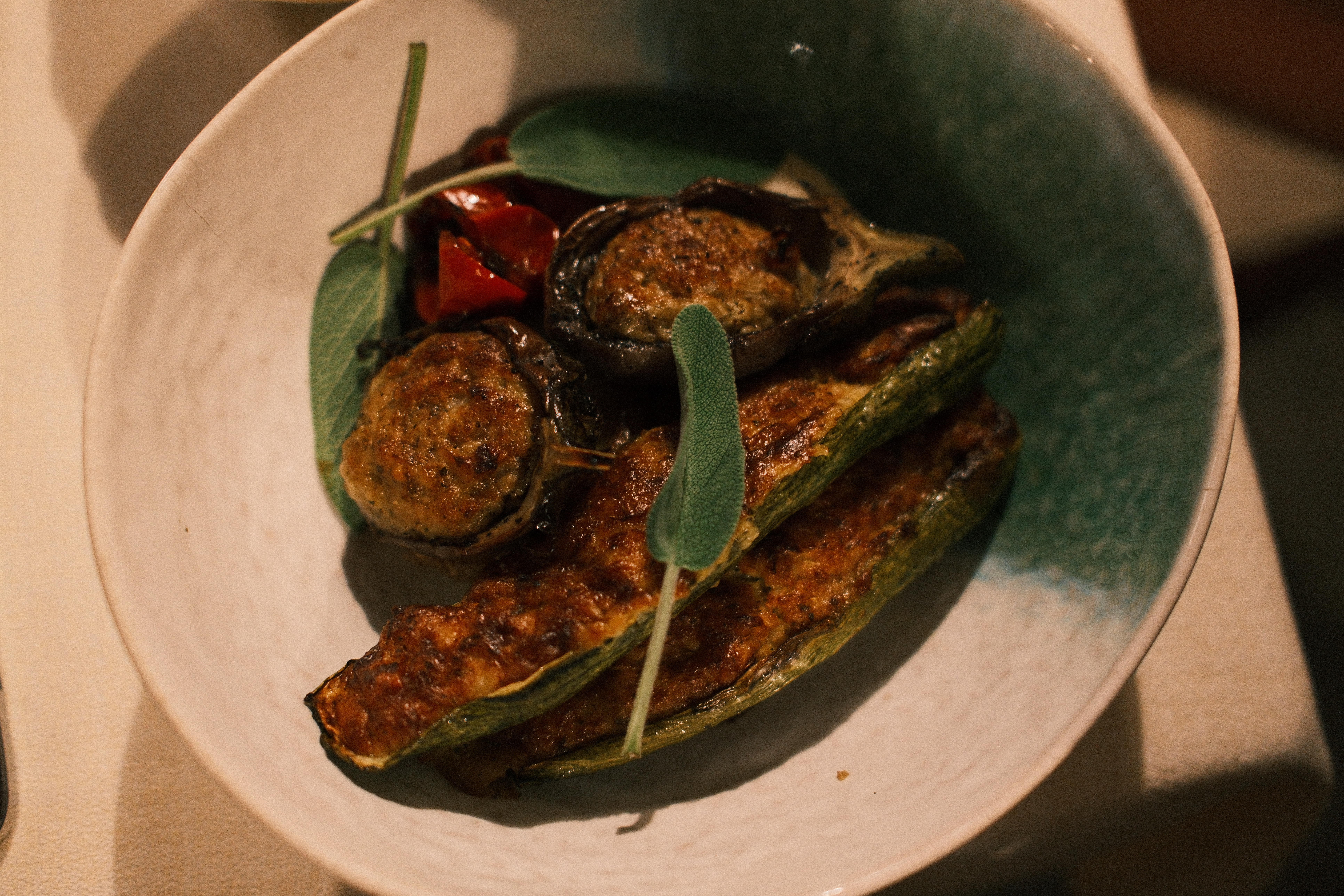 A private meal of stuffed seasonal vegetables